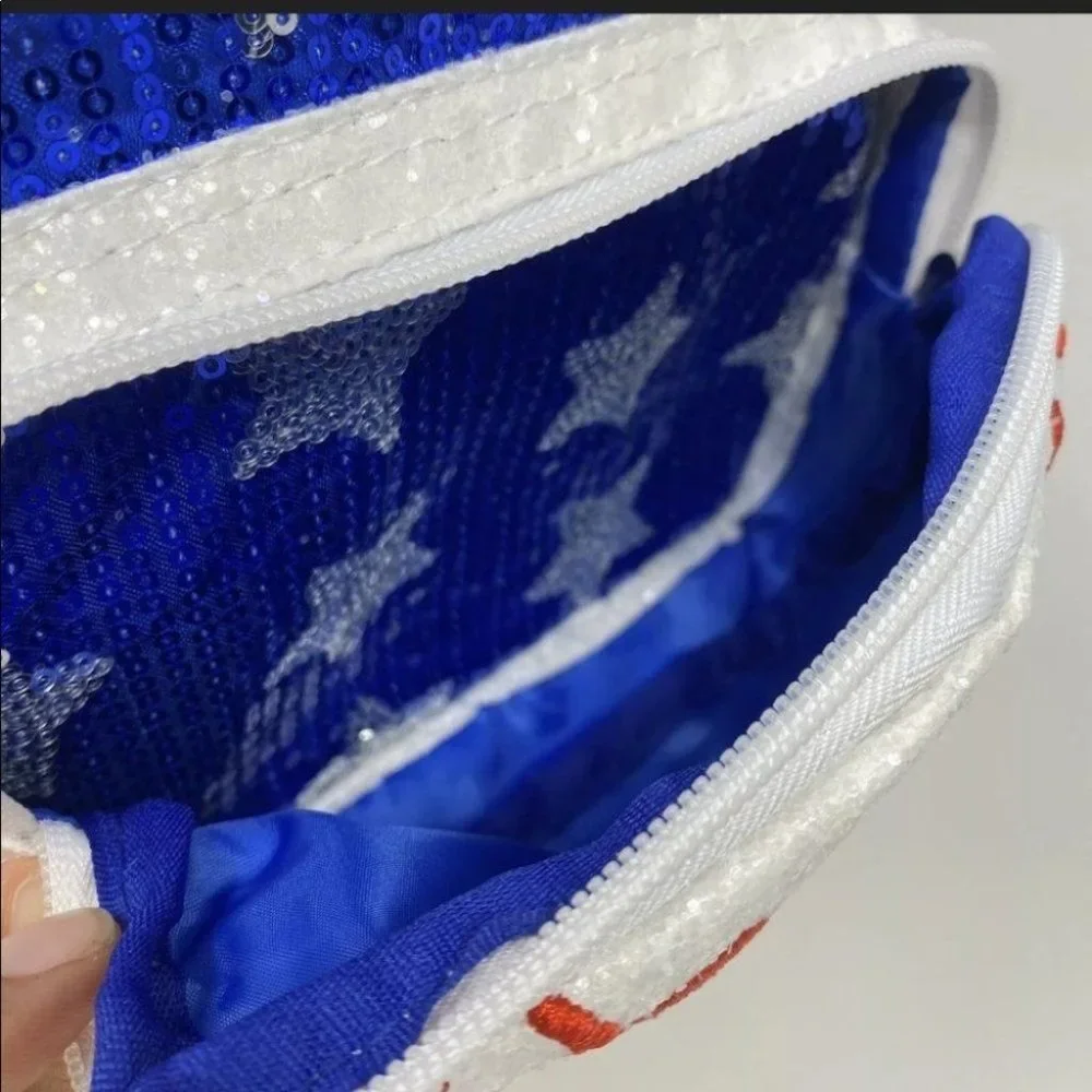Jojo Siwa Backpack Blue Mini‎ Sequin Baseball USA Flag American Stars Stripes